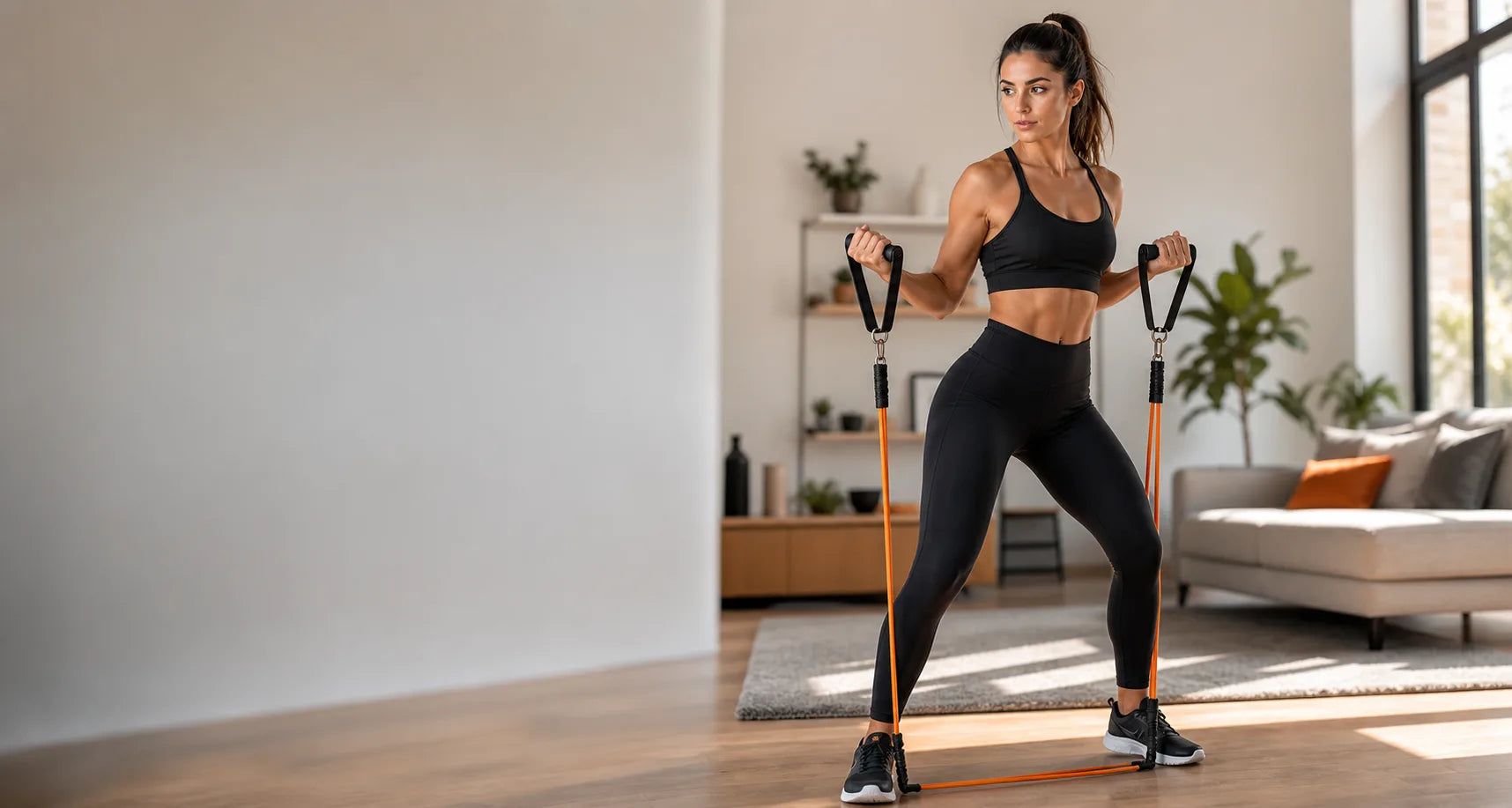 Femme s'entraînant à domicile avec bandes élastiques DofitPro